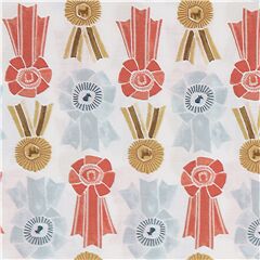 Tissu en coton avec des mdailles et rubans dors argents corail Tissu par Dear Stella
