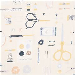 Retro Nhwerkzeuge Schere bunt illustrierte Symbole Baumwollstoff Stoff von Dear Stella