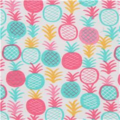 Tissu jersey blanc avec des ananas multicolores Tissu par Dear Stella