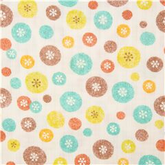 Tissu Dobby au coloris naturel  rayures avec des fleurs, des chrysanthmes Tissu par Japanese Indie