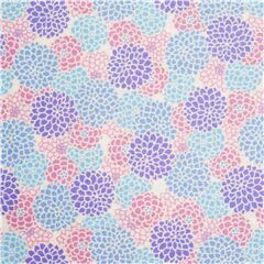Tissu Dobby avec des chrysanthme rsoes, violets, bleus, import du Japon Tissu par Japanese Indie
