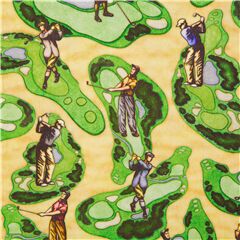 Tissu avec des joueurs de golf, des greens et parcours jaunes Tissu par Quilting Treasures