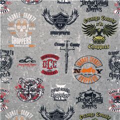 Emblmes De Motos Amricaines Orange County Choppers Tissu par Michael Miller