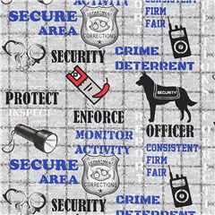 Tissu gris sur les forces de scurit chien policier noir torche texte bleu Tissu par Sykel Enterprises