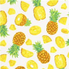 Tissu japonais blanc avec des ananas juteux entiers et en rondelles coupon (coupon)