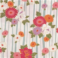 Japanese Kimono Style Stripe Golden Florals Fabric by Kokka