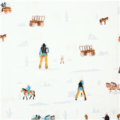 Hellblauer High Noon Cowboy Wagen Baumwollstoff mit Westernmotiv Stoff von Dear Stella