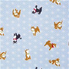 Tissu Oxford bleu clair motif gomtriques chiens shiba inu et boulettes de riz Tissu par Japanese Indie
