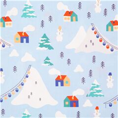 Tissu de Nol en coton bleu ciel, ski, montagne Tissu par Quilting Treasures