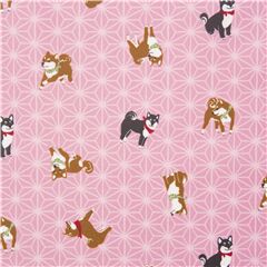 Tissu Oxford lamin rose clair chiens shiba inu et motifs gomtriques asanoha Tissu par Japanese Indie