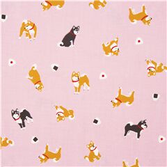 Tela oxford rosa claro laminada con lluvia de perros shiba inu y bolas de arroz Tela de Japanese Indie