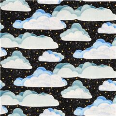 schwarzer Baumwollstoff weie Wolken gelbe Sterne Stoff von Michael Miller