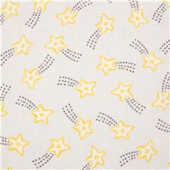 Tissu en coton gris ple avec d'adorables toiles filantes jaunes Tissu par Michael Miller