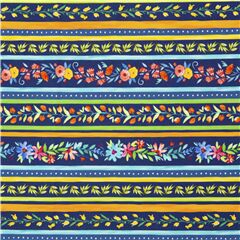 Blauer Baumwollstoff mit bunten Blumenstreifen Stoff von Michael Miller