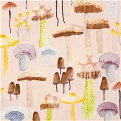 tessuto rosa pesca cotone funghi multicolori Tessuto di Michael Miller