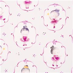 rosa Ballerinas in Tutus auf grauem Baumwollstoff Stoff von Michael Miller
