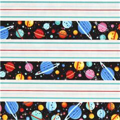 Tissu en coton  bandes espace plantes aux visages rigolos Tissu par Michael Miller