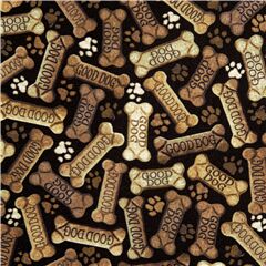 Schwarzer -Stoff von Minky mit Hundeknochenpfoten und braunem Polyester Stoff von Timeless Treasures