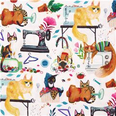 Tissu en coton blanc Dear Stella machine  coudre et fournitures chats espigles Tissu par Dear Stella