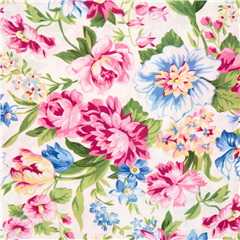 Tissu en linon de coton fleurs roses et bleues mlanges, tulipes, dahlias Tissu par Robert Kaufman