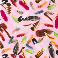 Mehrfarbige Federn auf rosa Stoff USA Stoff von Quilting Treasures