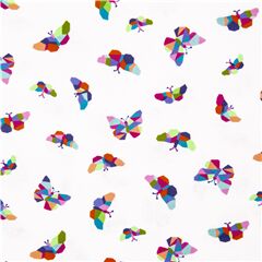 Mehrfarbige Mosaikschmetterlinge auf weiem Baumwollstoff Stoff von Michael Miller