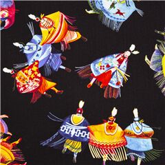 Tissu noir avec des danseuses amrindiennes avec des chles multicolores Tissu par Elizabeth's Studio