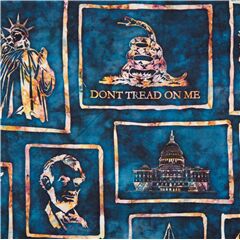 Patriotischer USA Symbol Stoff Petrolblau Batik Stoff von Quilting Treasures