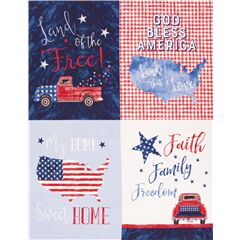 Patriotischer USA-Gromotivstoff Worte Karo Truck Stoff von Michael Miller