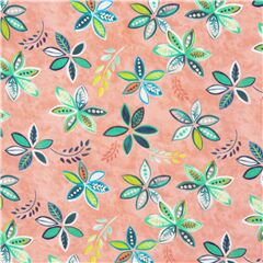 Tissu pche feuilles peintes en bleu, vert et blanc, digital Tissu par Quilting Treasures