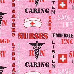 Tissu rose sur le thme des infirmires caduces mots de remerciement rouges Tissu par Japanese Indie