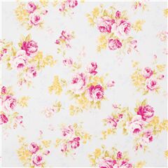 Tissu Oxford bleu avec des roses roses et jaunes sous forme de bouquets Tissu par Japanese Indie