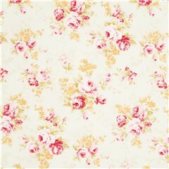 Tissu Oxford vert avec des roses roses et jaunes sous forme de bouquets Tissu par Japanese Indie