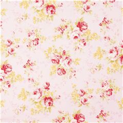 Tissu Oxford rose avec des roses roses et jaunes sous forme de bouquets Tissu par Japanese Indie