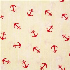 Tissu marin en coton crme avec des mini-ancres rouges Tissu par Michael Miller