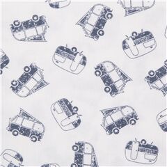 Tissu blanc avec des vans et caravanes rto gris et noirs Tissu par Dear Stella