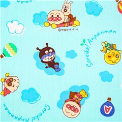 Tissu bleu sous licence japonaise Soreikei Anpanman anime manga nuages Tissu par Japanese Indie