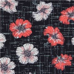 Tissu jersey Stof Fabrics gris fonc avec des fleurs d'hibiscus vintage Tissu par Stof France