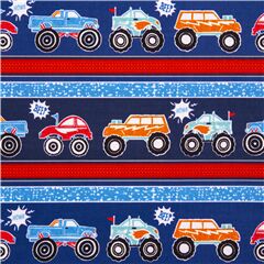 Tissu en coton  bandes et rayures bleu rouge monster trucks Tissu par Michael Miller
