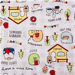 Tissu Oxford carreaux Vichy en nylon bleu et blanc animaux Sumikkogurashi Tissu par San-X