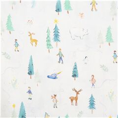 Hellblauer Stoff mit Schlittschuh Menschen Tieren Weihnachten Stoff von Dear Stella