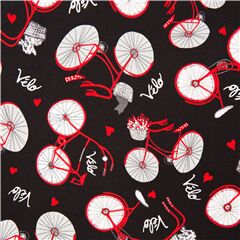 Tissu noir avec des vlos blancs-rouges thme de Paris Tissu par Timeless Treasures