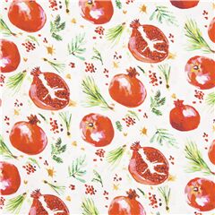 Tissu de Nol grenades rouges, feuilles et pines de sapins Tissu par Dear Stella