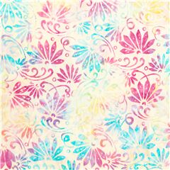 Tissu batik teint fleurs roses et bleues formes ventails Tissu par Timeless Treasures