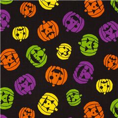 Verstreute bunte Halloween-Krbisse auf schwarzem Stoff Japan Stoff von Japanese Indie
