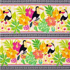 Toucan Peut Le Faire Rayures Fleurs Tropicales Tissu par Michael Miller