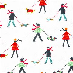 Weier Stoff Menschen laufen Hunde Schneeflocken USA Stoff von Michael Miller
