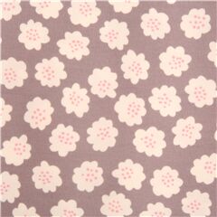 Tissu de popeline japonais taupe avec des fleurs blanches des mini pois orange Tissu par Japanese Indie