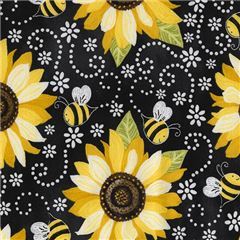 Schwarzgrauer Stoff mit Sonnenblumen und Bienen von Timeless Treasures Stoff von Timeless Treasures