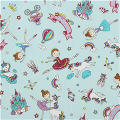 Tissu Oxford japonais en coton bleu ballerines licornes arcs-en-ciel parpaills Tissu par Japanese Indie